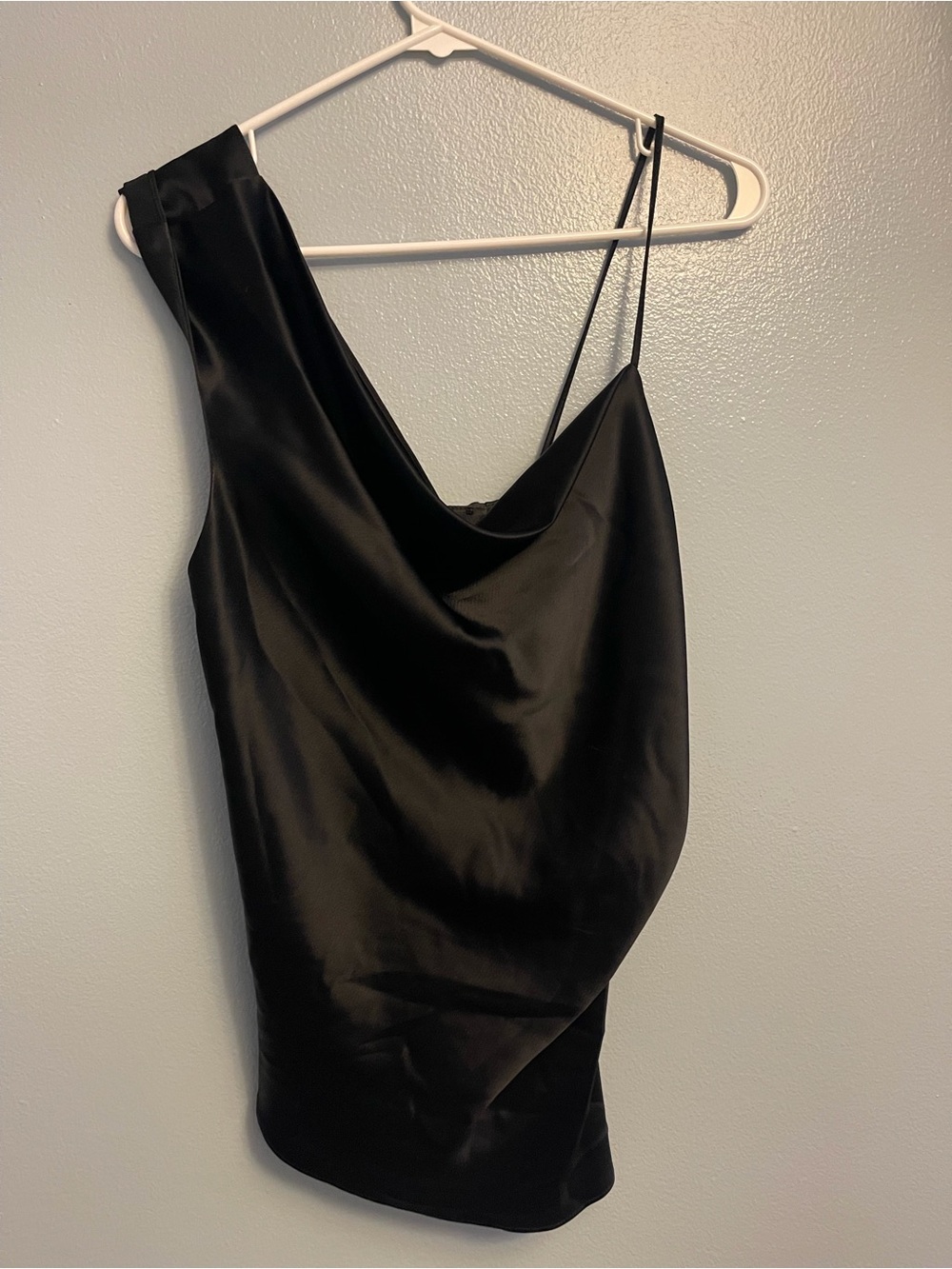 Asymmetrical Black Satin Slip Dress